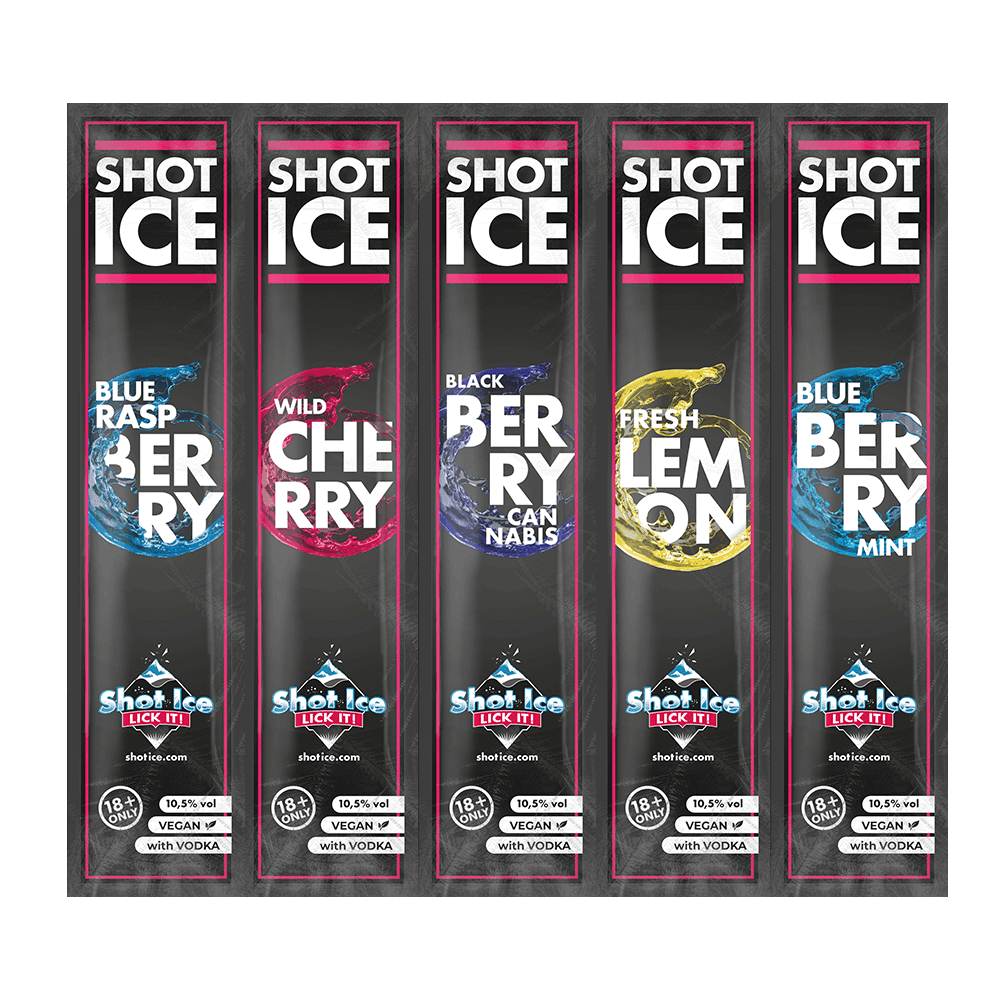 Shot Ice Mix Package 5 Flavors "Berry-Lemon Fusion Pack" - Water Ice with 10.5% Alc. - Ages 18+