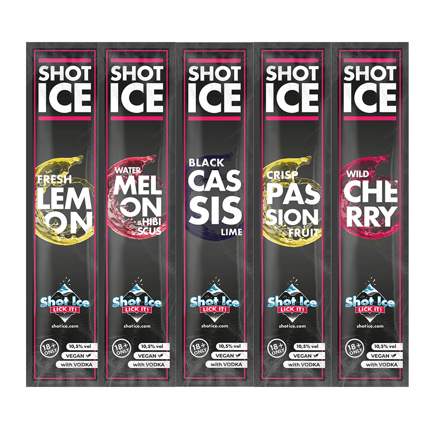 Shot Ice Mix-Paket 5 Sorten "Juicy Gems Collection" - Wassereis mit 10,5% Alk. - Ab 18 Jahren